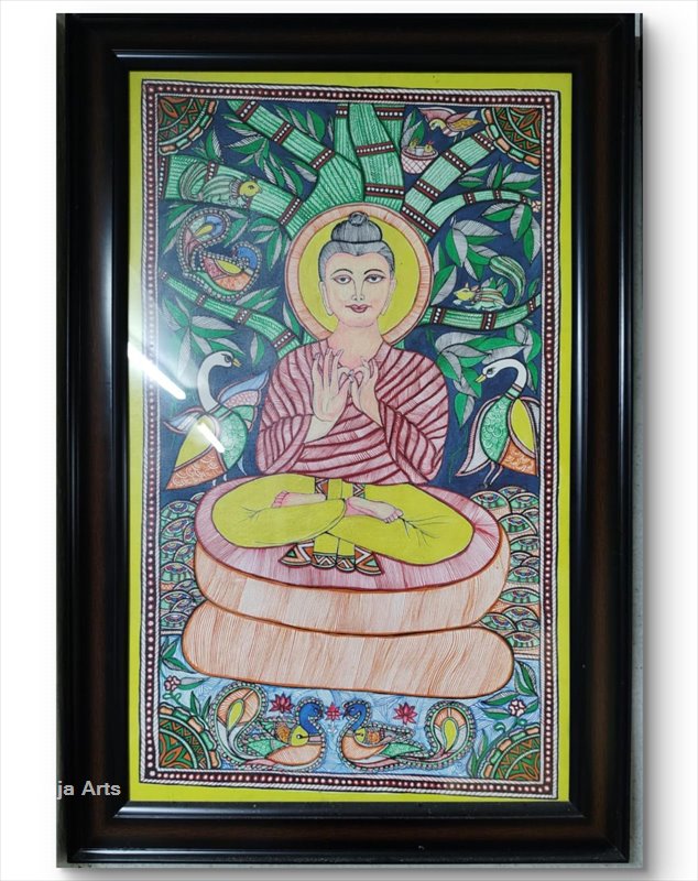 Madhubani Buddha Artwork – Traditional Folk Art