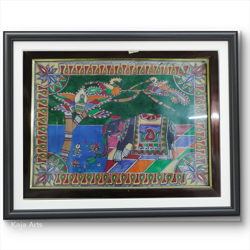 Handmade Elephant Madhubani Art – Framed