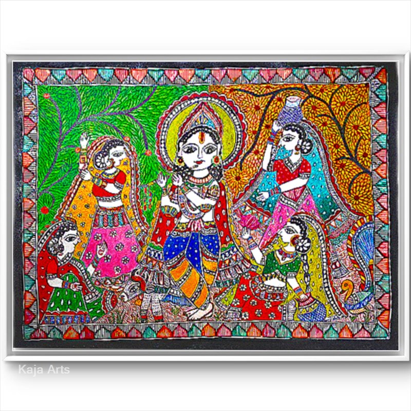 Radha–Krishna Ras Leela Madhubani Painting – By Renowned Artist Kanchan Jha