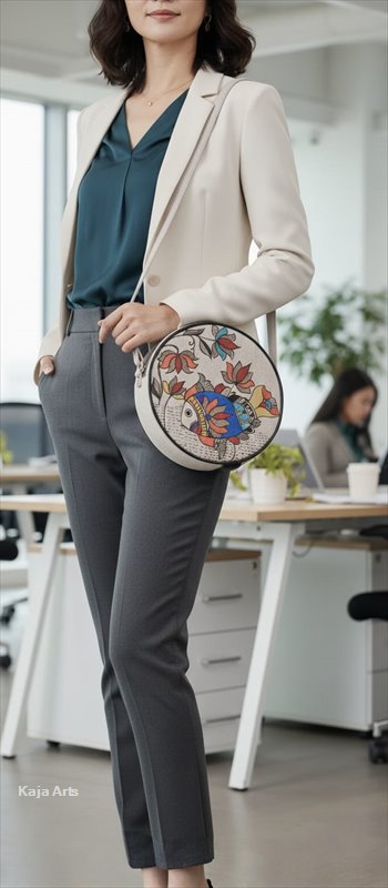 Hand-Painted Madhubani Round Cotton Sling Bag