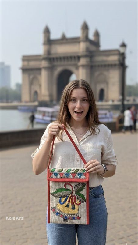 Hand-Painted Madhubani Jute Sling Bag/Mobile Pouch