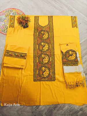 Cotton Dress Material with Madhubani Painting/ Handmade