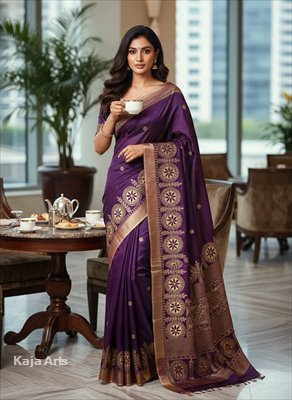Royal Purple Hand-Printed Kota Silk Saree | Hand Printed saree