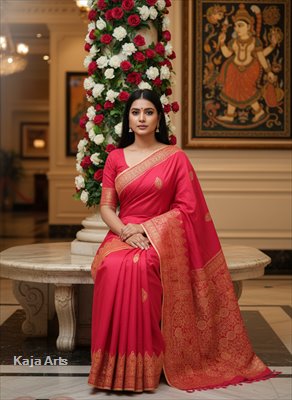Silk Saree with Heritage Handprinted Border | Handmade
