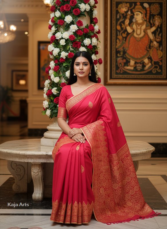 Silk Saree with Heritage Handprinted Border | Handmade