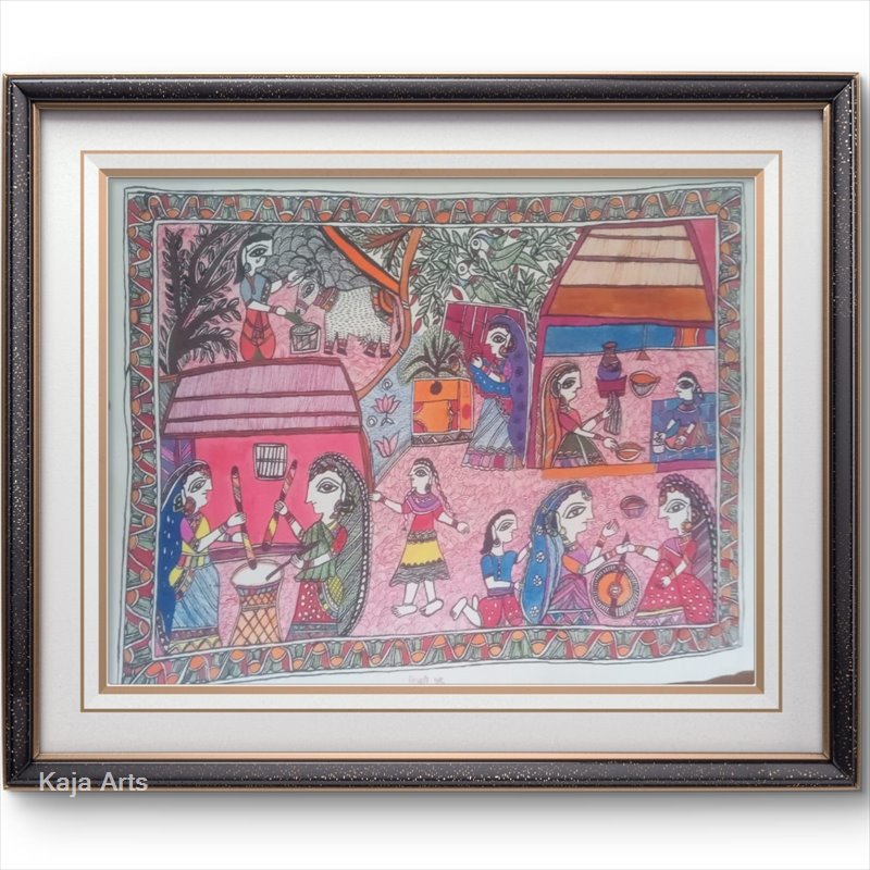 “Rhythm of Village Life” | Madhubani Painting