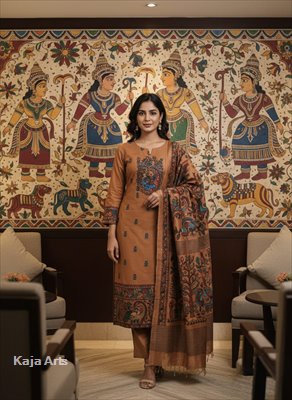 Rust Brown Linen Cotton 3-Piece Suit Set