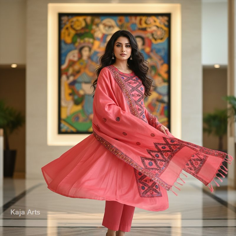 Coral Pink Linen Cotton 3-Piece Suit Set