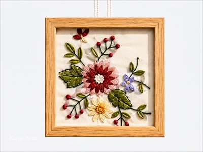 Botanical Embroidery Wooden Framed Wall Art 