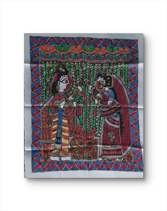 Madhubani Painting – Jaymala (Ram Sita Vivah) by Renowned Artist Anju Devi | Handcrafted on Silk | Authentic GI Product from Madhubani, Bihar