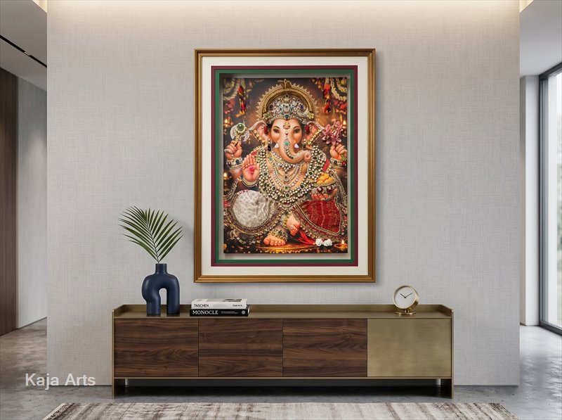 Devotional 'Opulent Ganesha' Portrait – Limited Edition Mixed Media Canvas Wall Art